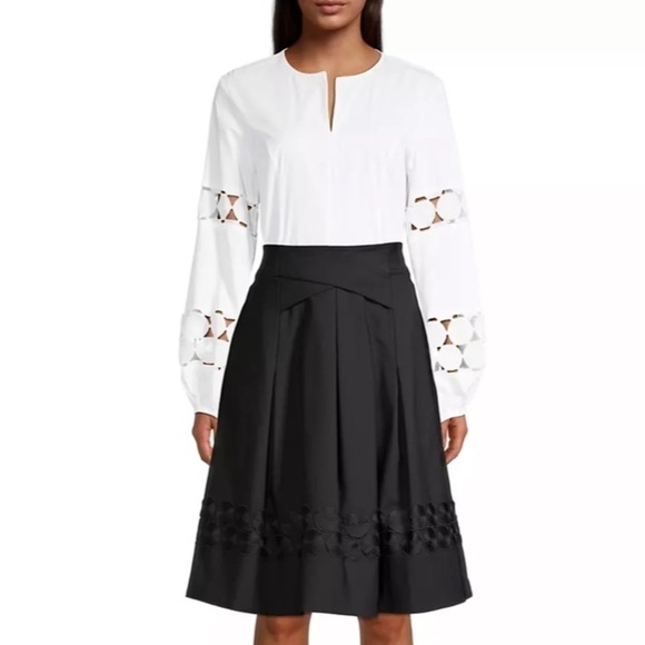 Donna Karan Eyelet Long Sleeve Blouse in White - Picture 7 of 9
